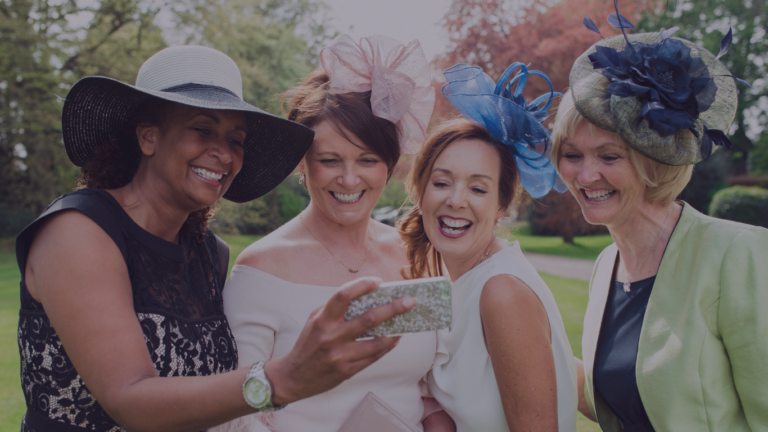4 ladies wearing hats and fascinators at a special event. Hats and fascinators to rent and buy in Ireland for race day, weddings, special occasion.
